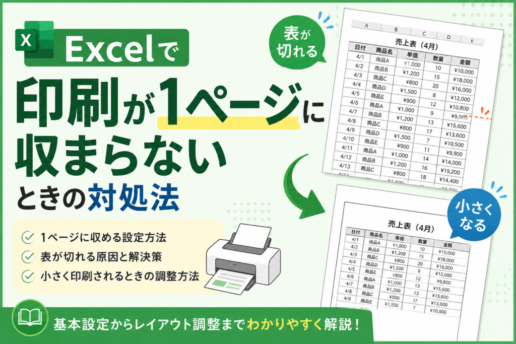 Excelで印刷が1ページに収まらないときの対処法｜表が切れる・小さくなる場合も解説