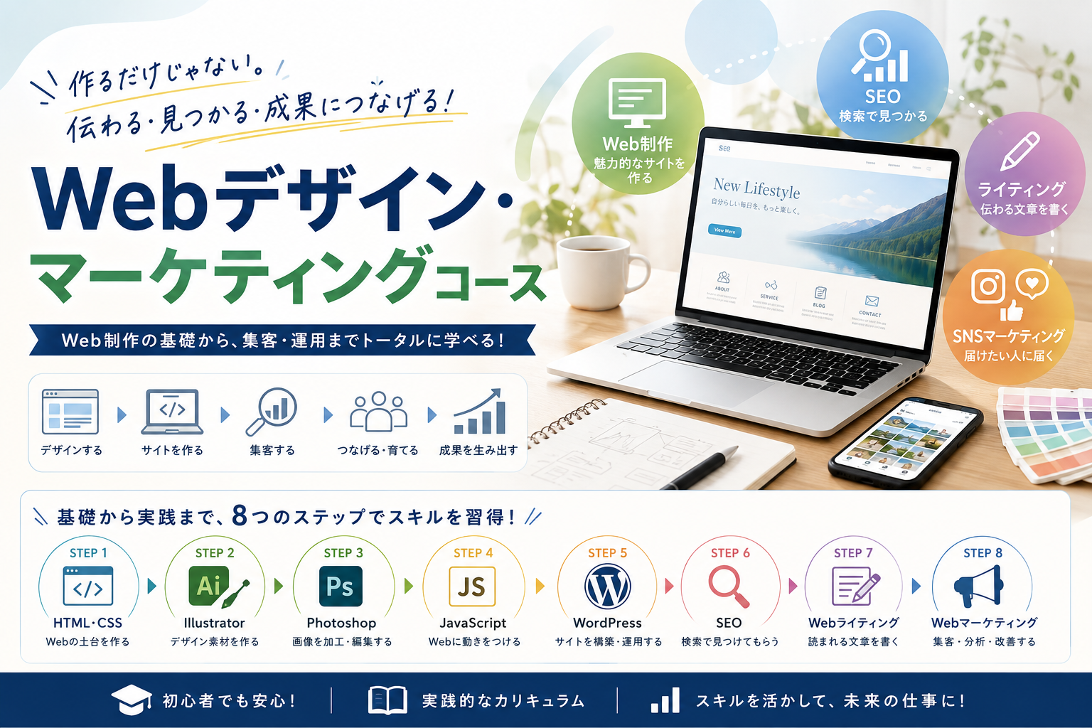 【Webデザイン・マーケティングコース】Web制作の基礎から集客・運用まで体系的に学ぶ